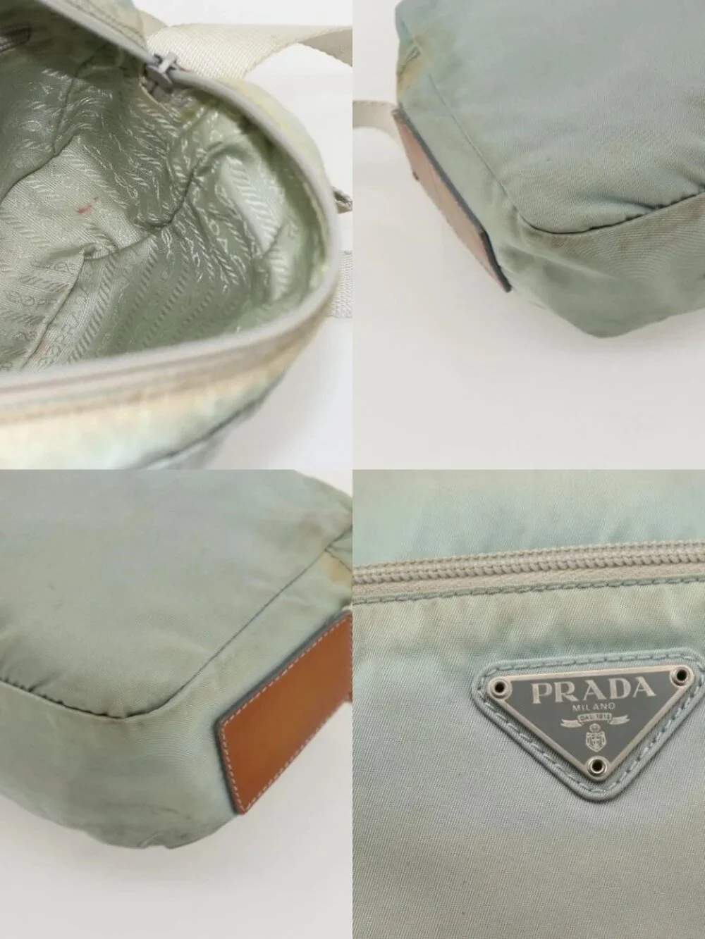 PRADA Shoulder Bag Nylon Light Blue Silver Auth 175693